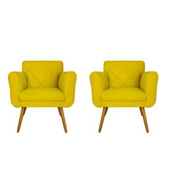 Kit 2 Poltronas Estofadas Decorativas para Consultório Isabella Suede Amarelo - Dl Decor - 1