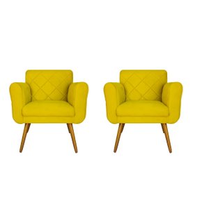 Kit 2 Poltronas Estofadas Decorativas para Consultório Isabella Suede Amarelo - Dl Decor