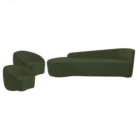 Kit Divã Recamier Orgânico França 180cm Lado Esquerdo e 2 Poltronas Amore Linho