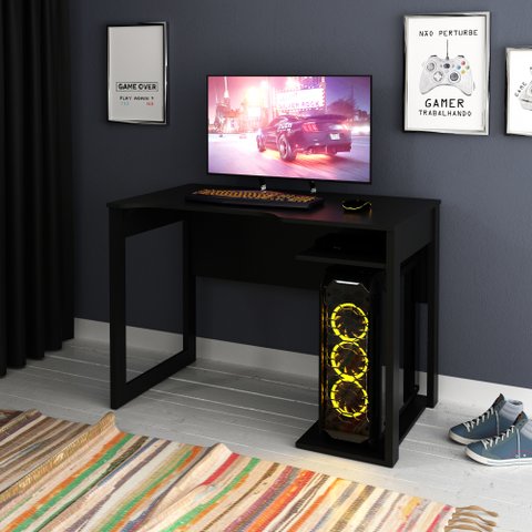 Mesa Gamer 105cm com 1 Prateleira e Porta CPU ME4161