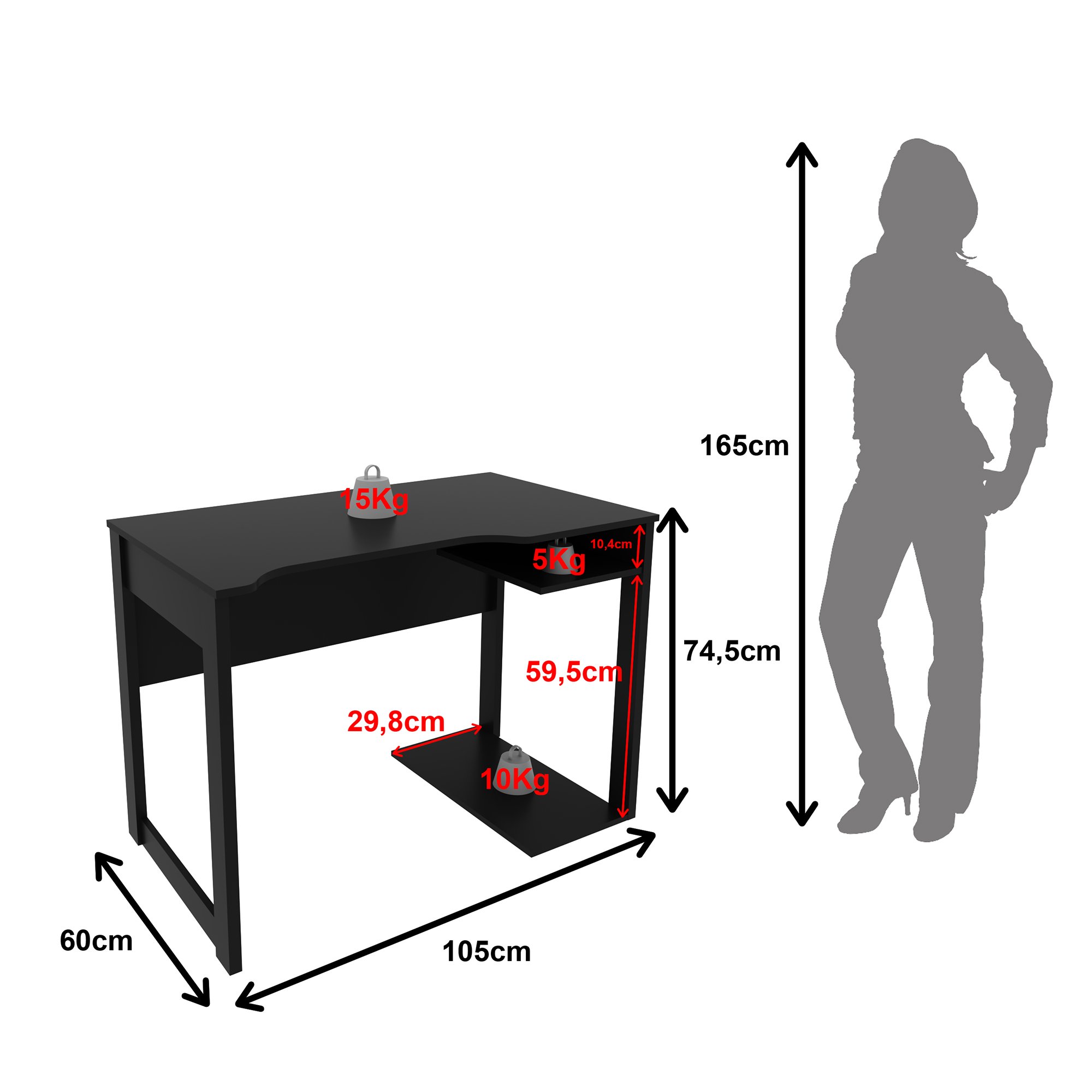 Mesa Gamer 105cm com 1 Prateleira e Porta CPU ME4161 - 6