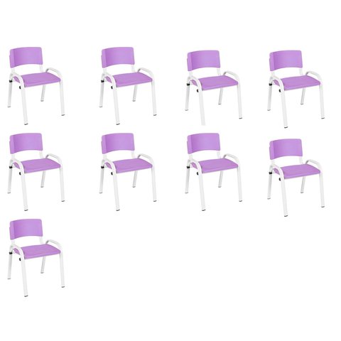 Kit 9 Cadeiras Infantil Iso, Escola, Base Branco- Lilas