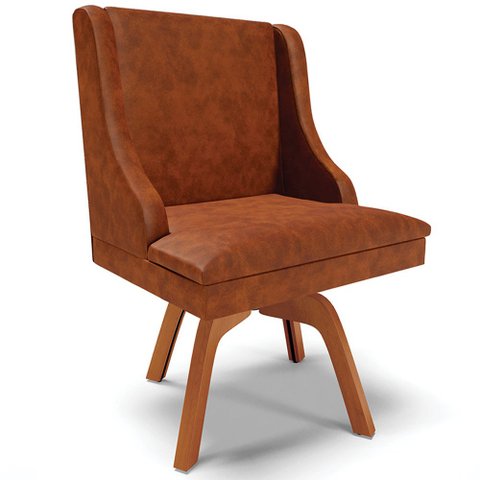 Poltrona Decorativa Base Giratória de Madeira Firenze Couríssimo Nozes/Natural - Gran Belo