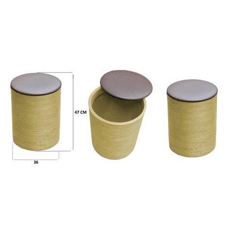 Kit 3 Puff Baú Banquinho Apoio Para Pés Organizador Porta Objetos BGPLASTICOS BGBP CINZA CIMENTO 004