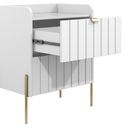 Ver imagem 6 de Mesa de Cabeceira para Quarto com 2 Gavetas Mdf Branca Laqueadas Moderna Moriah 45cm Pé Dourado