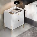 Ver imagem 2 de Mesa de Cabeceira para Quarto com 2 Gavetas Mdf Branca Laqueadas Moderna Moriah 45cm Pé Dourado