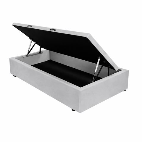 Base de Cama Box Baú Helena Solteiro 88 X 188 Cm Suede Prata Eli Móveis e Decoração
