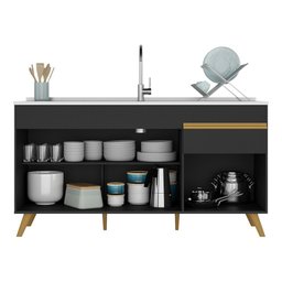 Balcão Cozinha Gabinete Pia 150 Cm 3 Portas 1 Gaveta Veneza Gb Multimóveis Mp2072 Preto - 5