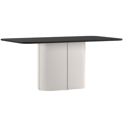 Mesa de Jantar Serena 180x90 cm com Vidro Off White Preto - New Ceval