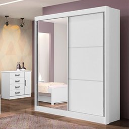 Guarda Roupa Solteiro Com Espelho 2 Portas 3 Gavetas Athenas D'Doro Móveis Branco - 2