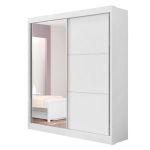 Guarda Roupa Solteiro Com Espelho 2 Portas 3 Gavetas Athenas D'Doro Móveis Branco