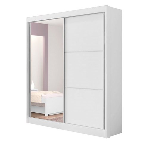 Guarda Roupa Solteiro Com Espelho 2 Portas 3 Gavetas Athenas D'Doro Móveis Branco