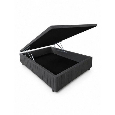 Cama Box Baú 138 x 188 cm, Tecido Blindado com 1cm de Espuma, 100% Madeira, Série Ouro Cinza