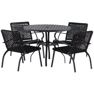 Kit 4 Cadeiras Corda Náutica e Mesa Tampo Ripado Varanda Alumínio Edícula