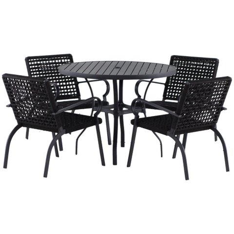 Kit 4 Cadeiras Corda Náutica e Mesa Tampo Ripado Varanda Alumínio Edícula