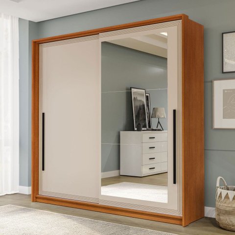 Guarda-roupa Casal Valência 2 Portas 2 Gavetas com Espelho Freijó/creme - Politorno