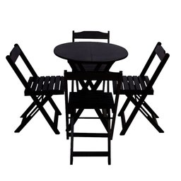 Conjunto de Mesa Dobravel com 4 Cadeiras Tampo Redondo 70x70 Preto - 1