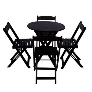 Conjunto de Mesa Dobravel com 4 Cadeiras Tampo Redondo 70x70 Preto