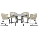 Ver imagem 1 de Mesa com 4 Cadeiras de Jantar Roma 100cm e Noronha em Aluminío Preto Corda Nautica Estofado 5 Trama