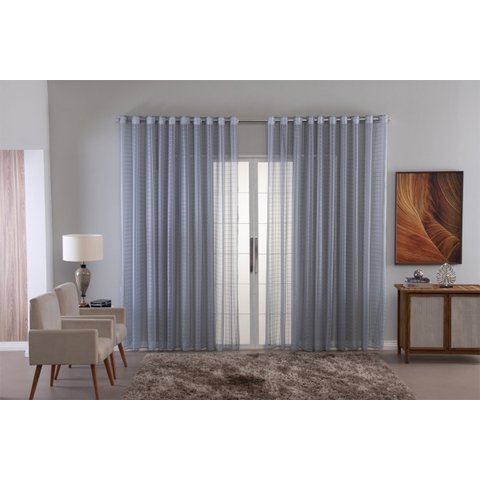 Cortina Voil Xadrez para Sala, Quarto e Cozinha 5,00 X 2,80 Cinza