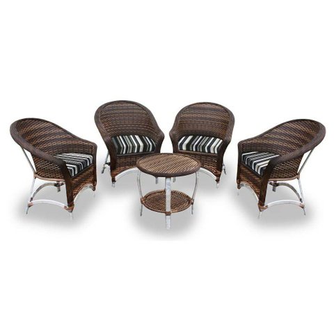 Conjunto de Poltronas Fibra Sintética Alumínio Berlim - 4 Poltronas + 1 Mesa Centro - Tecido Illiman