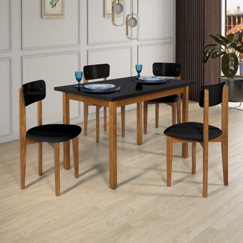 Conjunto Mesa Cadeiras 120cm Mdf Pinus Estofado Sofisticado:preto