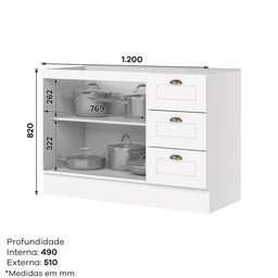 Balcão 2 Portas 3 Gavetas 120cm Emily  - 4