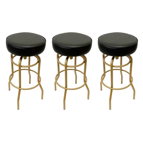 Banqueta Altura 65cm Bar Giratória cor Dourado fosco assento preto Kit 3 unidades Poltronas do Sul B