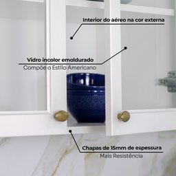 Armário Aéreo 3 Portas de Vidro 120cm Emily  - 7