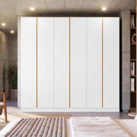 Guarda Roupa 6 Portas Abrir 230 cm X 240 cm para Quarto ou Closet 100% MDF Cor:Branco e Peroba