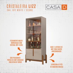 Cristaleira Lizz 4 Portas 3 Prateleiras Off White/Cedro - Casa D - 4