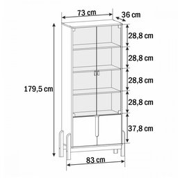 Cristaleira Lizz 4 Portas 3 Prateleiras Off White/Cedro - Casa D - 3