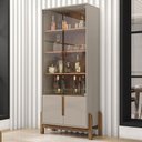 Ver imagem 1 de Cristaleira Lizz 4 Portas 3 Prateleiras Off White/Cedro - Casa D