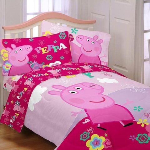 Jogo de Cama Infantil Peppa Pig 4 Peças Solteiro com Edredom