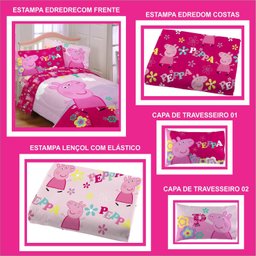 JOGO DE CAMA INFANTIL PEPPA PIG 4 PEÇAS SOLTEIRO COM EDREDOM - 3