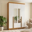 Ver imagem 1 de Guarda-Roupa Solteiro Torino com Espelho 4 Portas 2 Gavetas 100% MDF Off White/Cerejeira/Nevaska