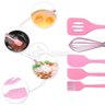 Kit 5 Utensílios Jogo de Cozinha Peças de Silicone Espátulas Batedor Manual e Pincel - Rosa - 2