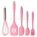 Ver imagem 1 de Kit 5 Utensílios Jogo de Cozinha Peças de Silicone Espátulas Batedor Manual e Pincel - Rosa