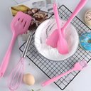 Ver imagem 5 de Kit 5 Utensílios Jogo de Cozinha Peças de Silicone Espátulas Batedor Manual e Pincel - Rosa