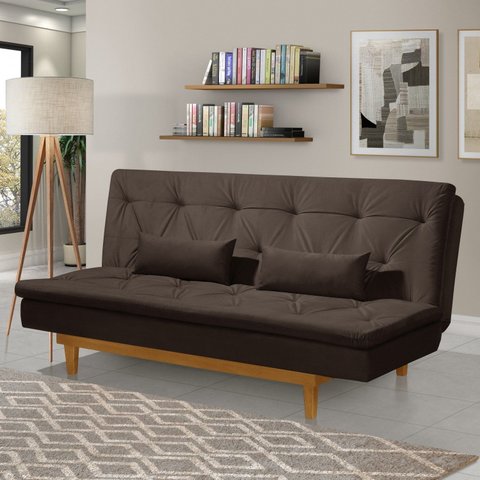 Sofá Cama 3 Lugares em Suede Tokio Yescasa Marrom
