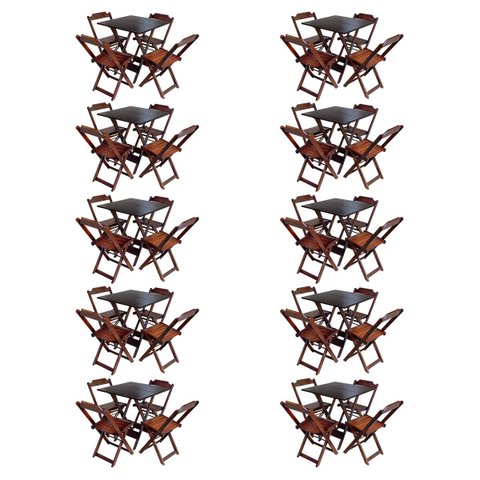 Kit 10 Jogos de Mesa com 4 Cadeiras de Madeira Dobrável 70x70 Ideal para Bar e Restaurante - Imbuia