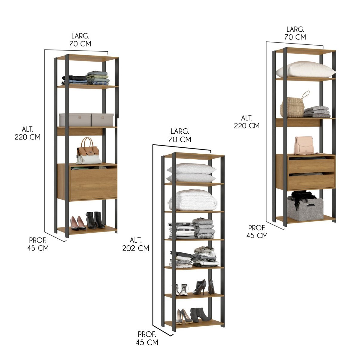 Estante Multiuso Modulado Bacco 280 x 220 Cm 4 Peças MDP Carvalho MENU - 3