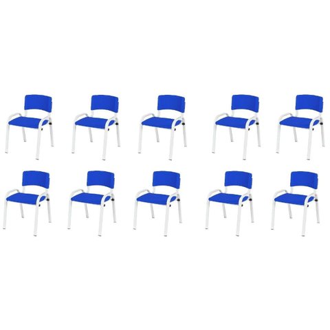 Kit 10 Cadeiras Infantil Iso, Escola, Base Branco-azul