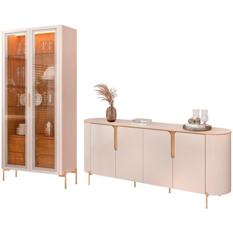 Kit Aparador Buffet Lia com Cristaleira Tarsila Orgânico D05 Off White Freijó