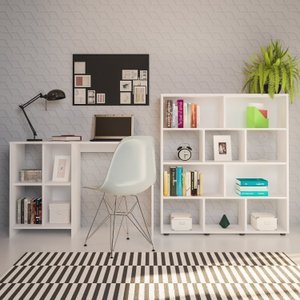 Kit 2 Peças 1 Escrivaninha 4 Nichos e 1 Estante para Livro 10 Nichos