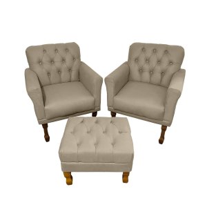 Kit com 2 Poltronas Suelen + Puff Luiz Xv Decorativo para Sala