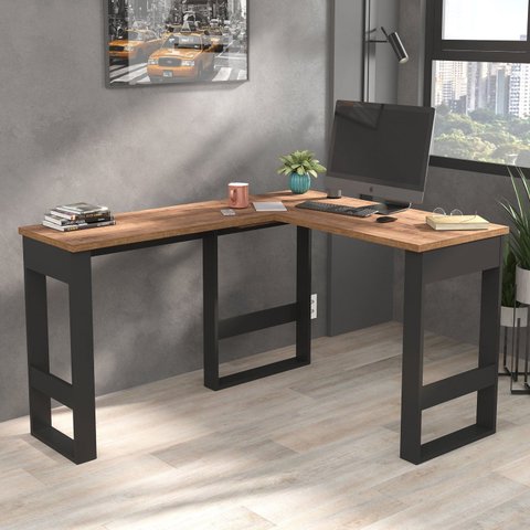 Escrivaninha Mesa Escritório em L 140cm Industrial Preto E Solanum Yescasa