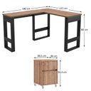 Ver imagem 3 de Escrivaninha em L Industrial com Gaveteiro 100% MDF 140cm M103 Preto e Solanum Yescasa