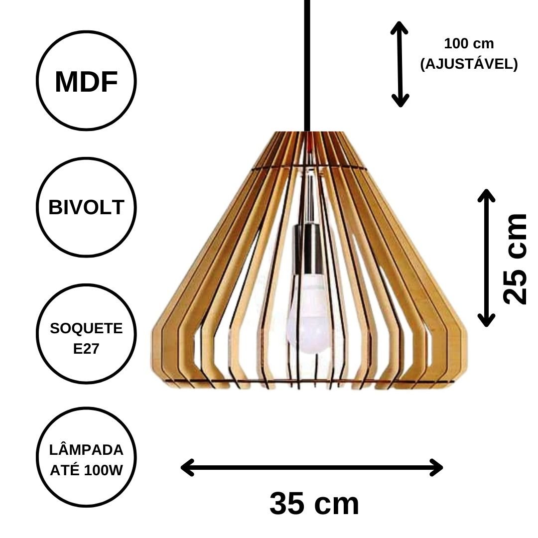 Luminária Teto tipo Pendente EGIPCIA MDF - Completa - Cor: Preta - 3