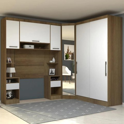 Guarda Roupa Solteiro Modulado Cp03 Delphi Avelã/branco L01 - Mpozenato